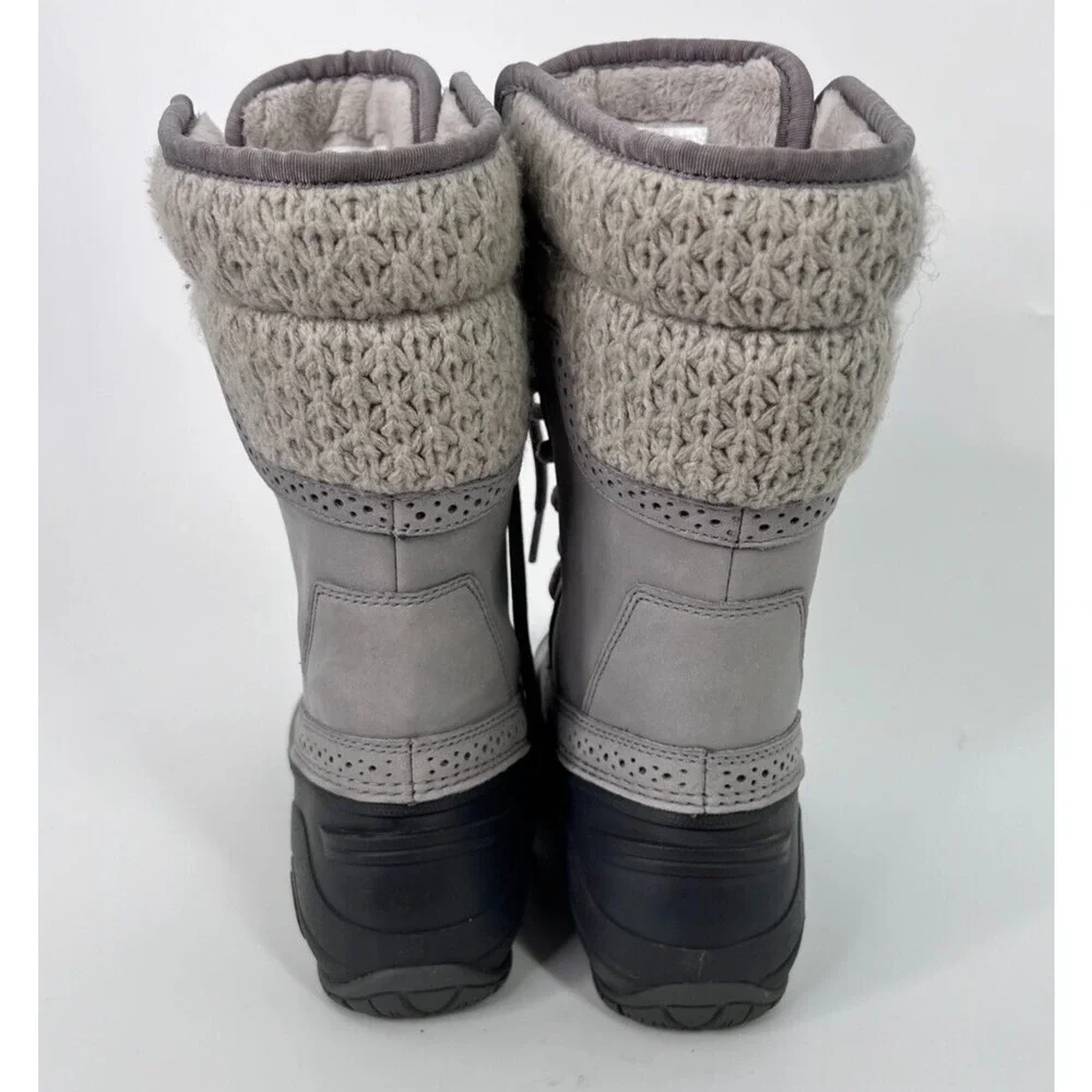 The North Face Shellista II Gray Leather Lace Up Shearling Boots Womens Size 7